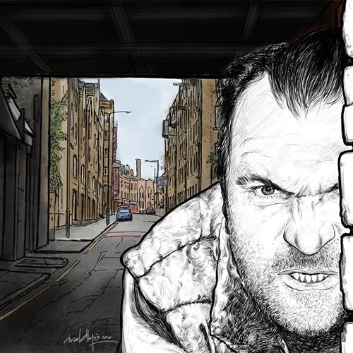 BLACK & WHITE DRAWING with INK and half colored. Computer Game Illustration - © Ural Akyuz