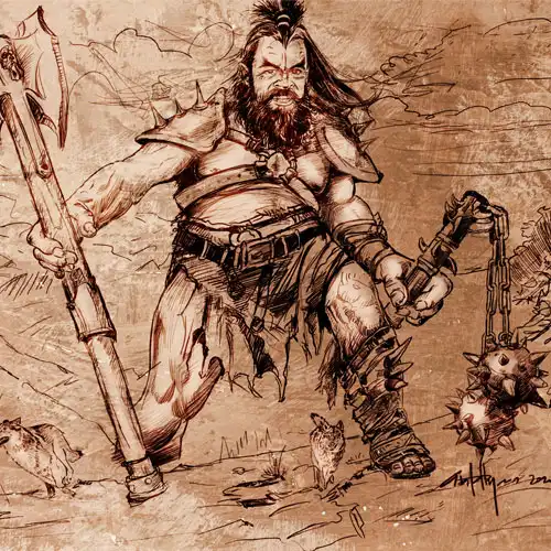 BBLACK & WHITE DRAWINGS. Sketch for card art. Giant - © Ural Akyuz