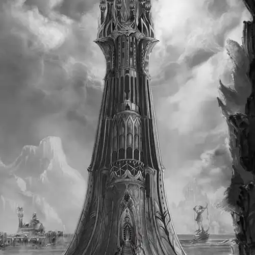 BLACK & WHITE DRAWINGS. Artwork for Shadow Fey, Fantasy Art, Tower - © Ural Akyuz