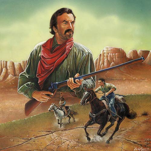 GOUACHE PAINTING on SCHOELLER PAPER, for the movie magazine Wild West, Western. Tom Selleck and Tom Cruise - © Ural Akyuz